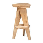 bali & pari Roy Wood Counter Stool - Sculptural Backless Accent Stool with Geometric Base and Integrated Footrest, Natural Brown